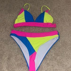 SHEIN Neon pink, blue, and yellow bikini